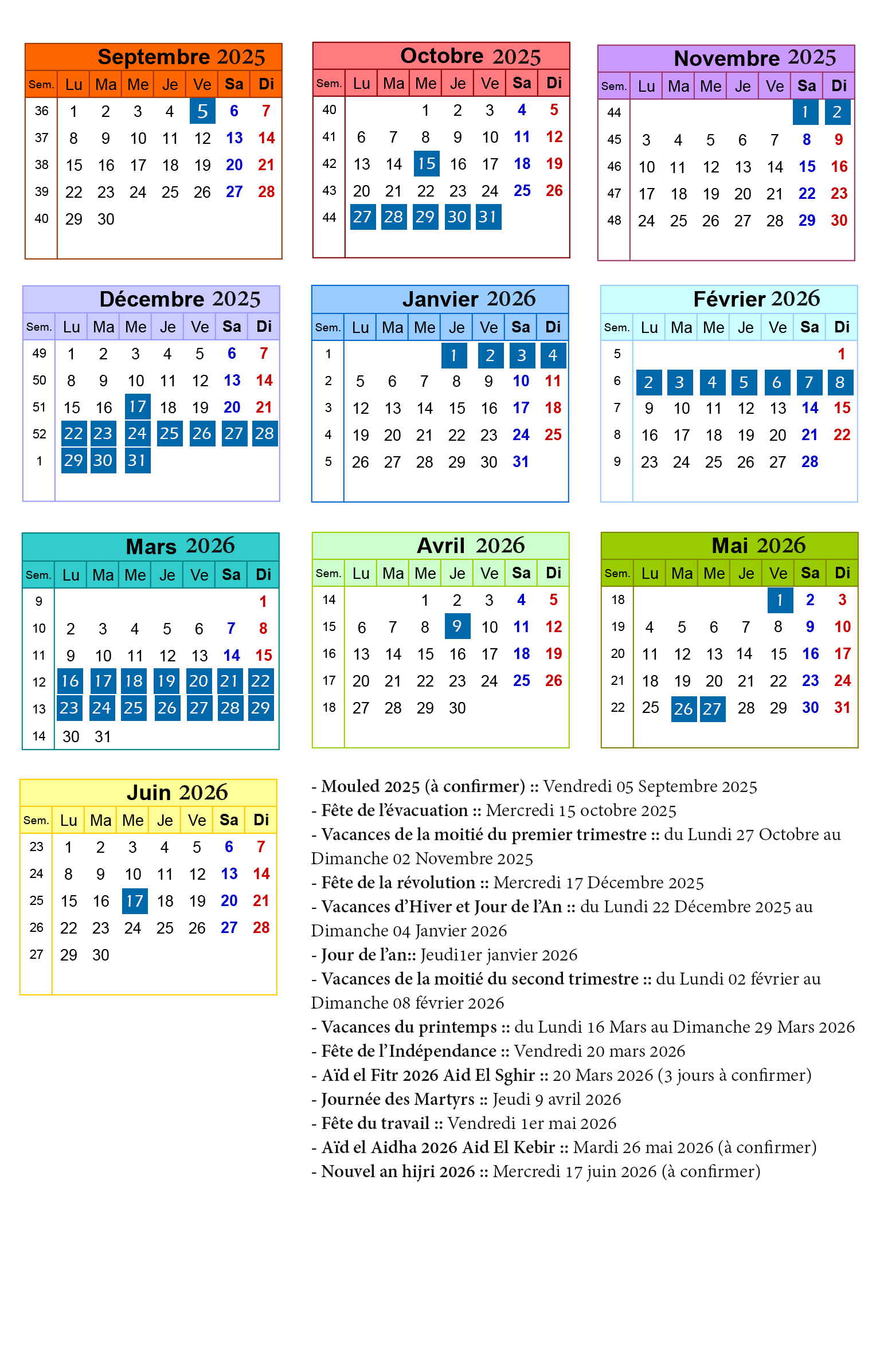 Calendrier Des Vacances Scolaires Et Jours F ri s 2025 2026 En 